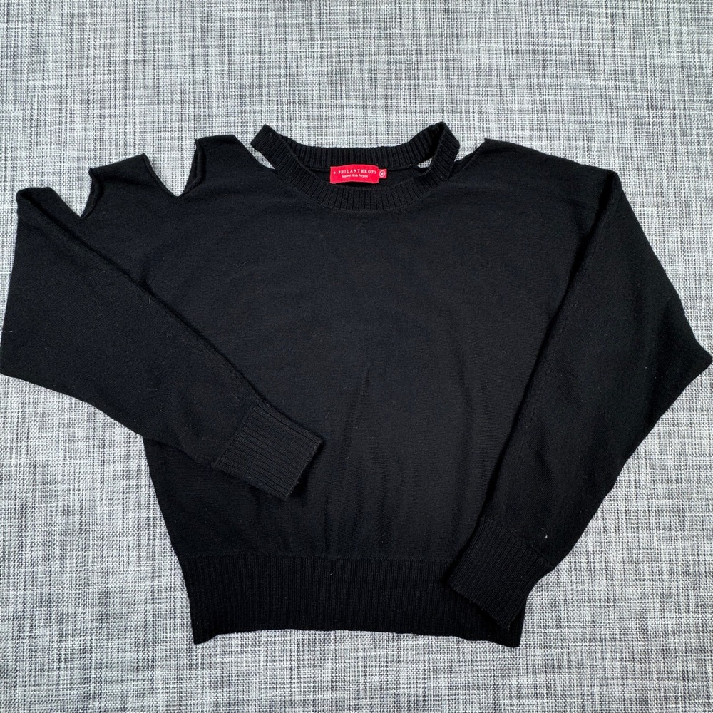 n:Philanthropy Womens Black Cutout Cold Shoulder Wool Cashmere Sweater Medium